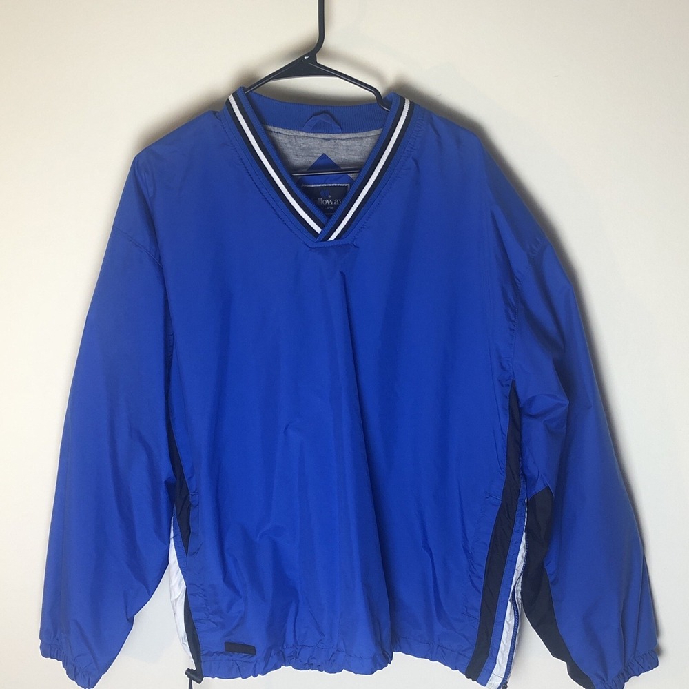 Holloway Pull-Over Jacket Size L Lined Windbreaker Blue Black White